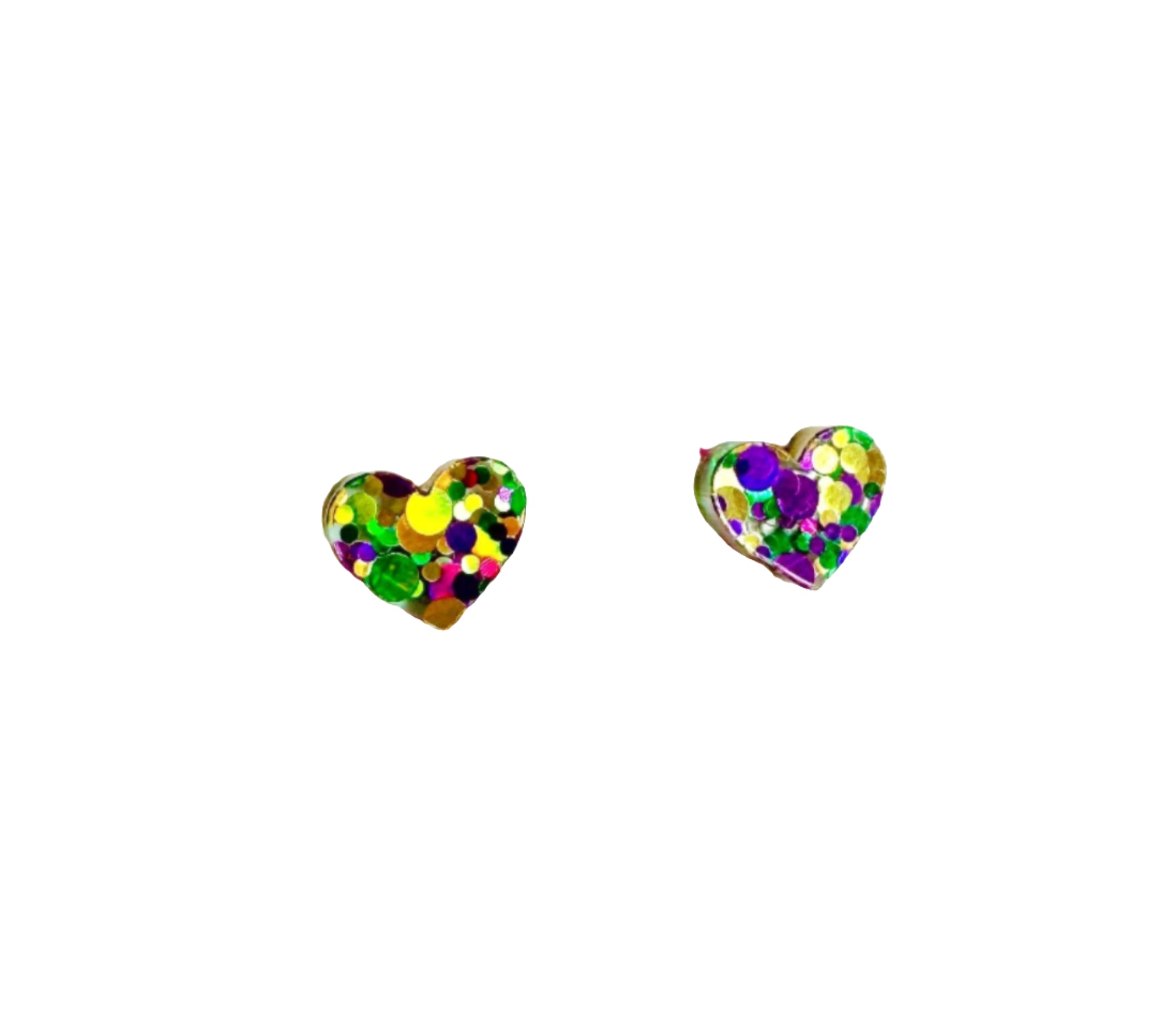 Mardi Gras Acrylic Petite Heart Stud - Gabrielle's Biloxi