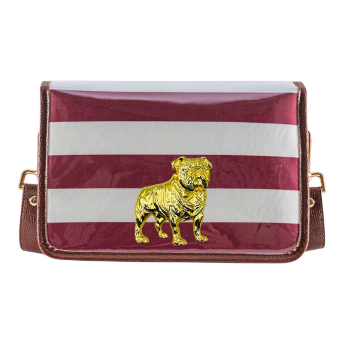 Maroon Stripe Clear Stadium Bag with Gold Bulldog