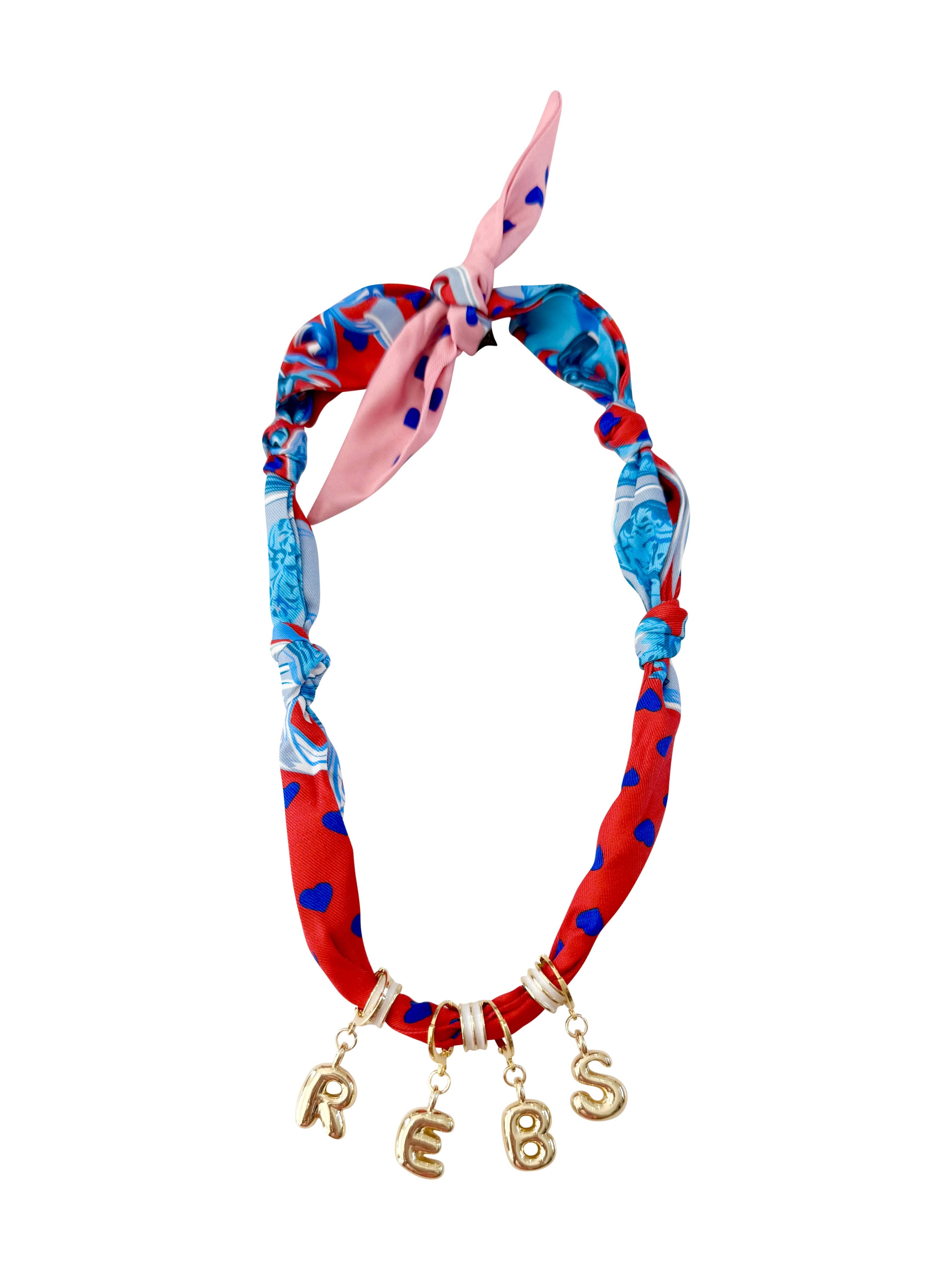 Red and Blue Bubble Letter Scarf Necklace