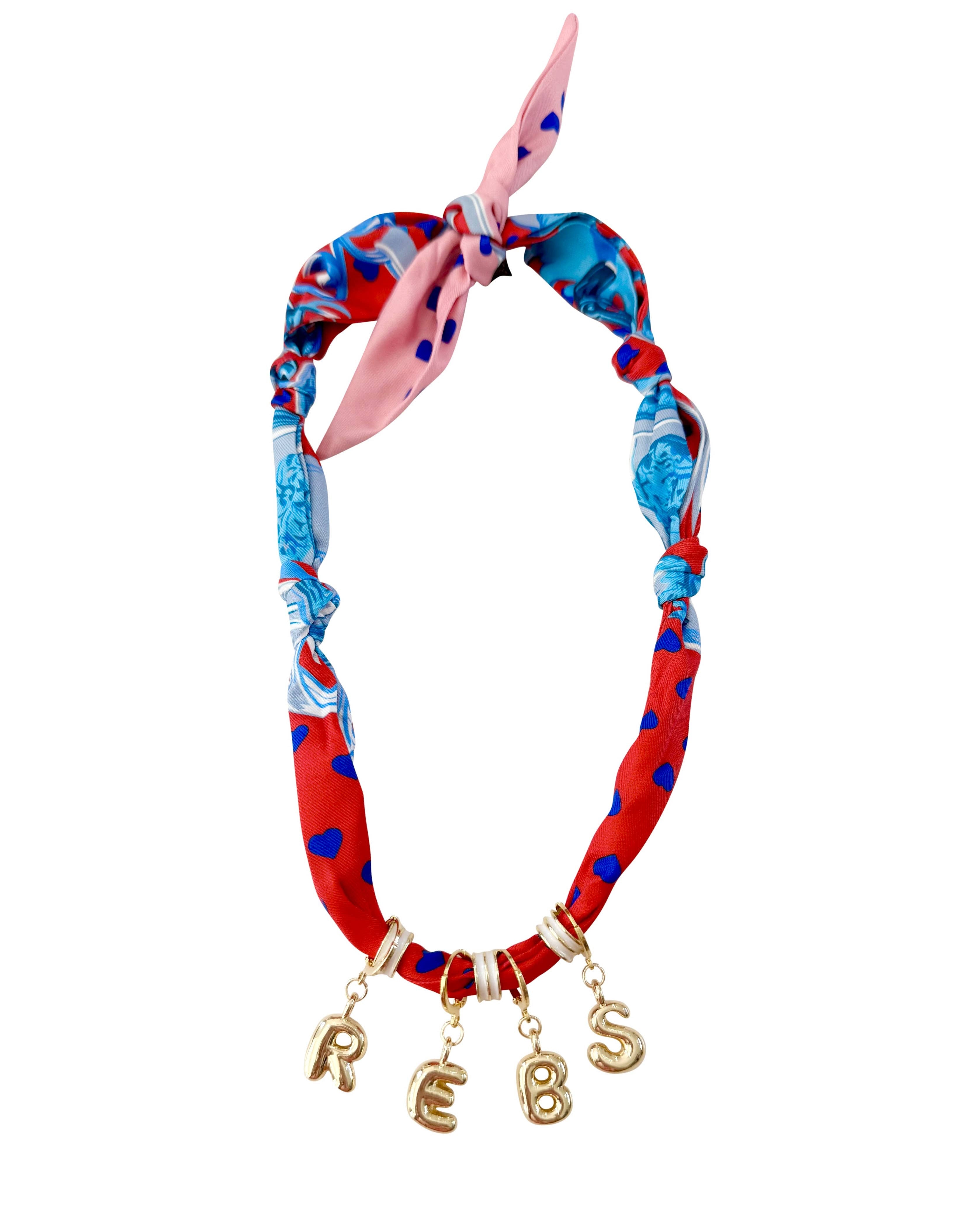 Red and Blue Bubble Letter Scarf Necklace