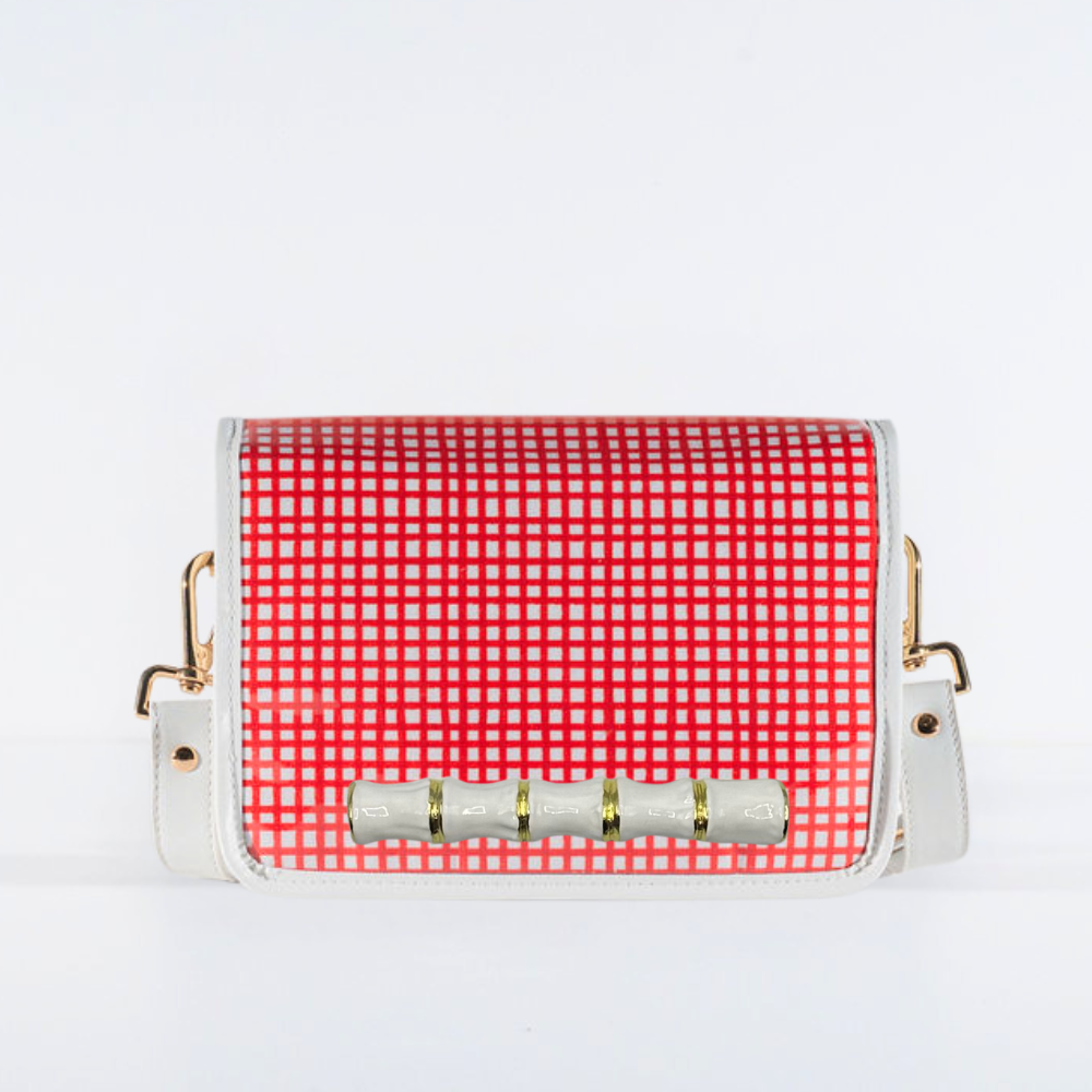 Red and White Grid Clear Stadium Bag - White Bamboo Stick