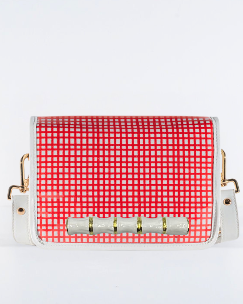Red and White Grid Clear Stadium Bag - White Bamboo Stick