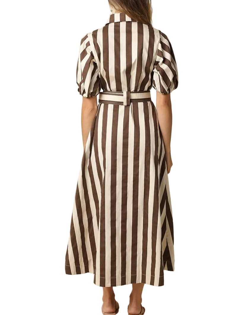 Cora Belted Stripe Maxi Dress - Brown