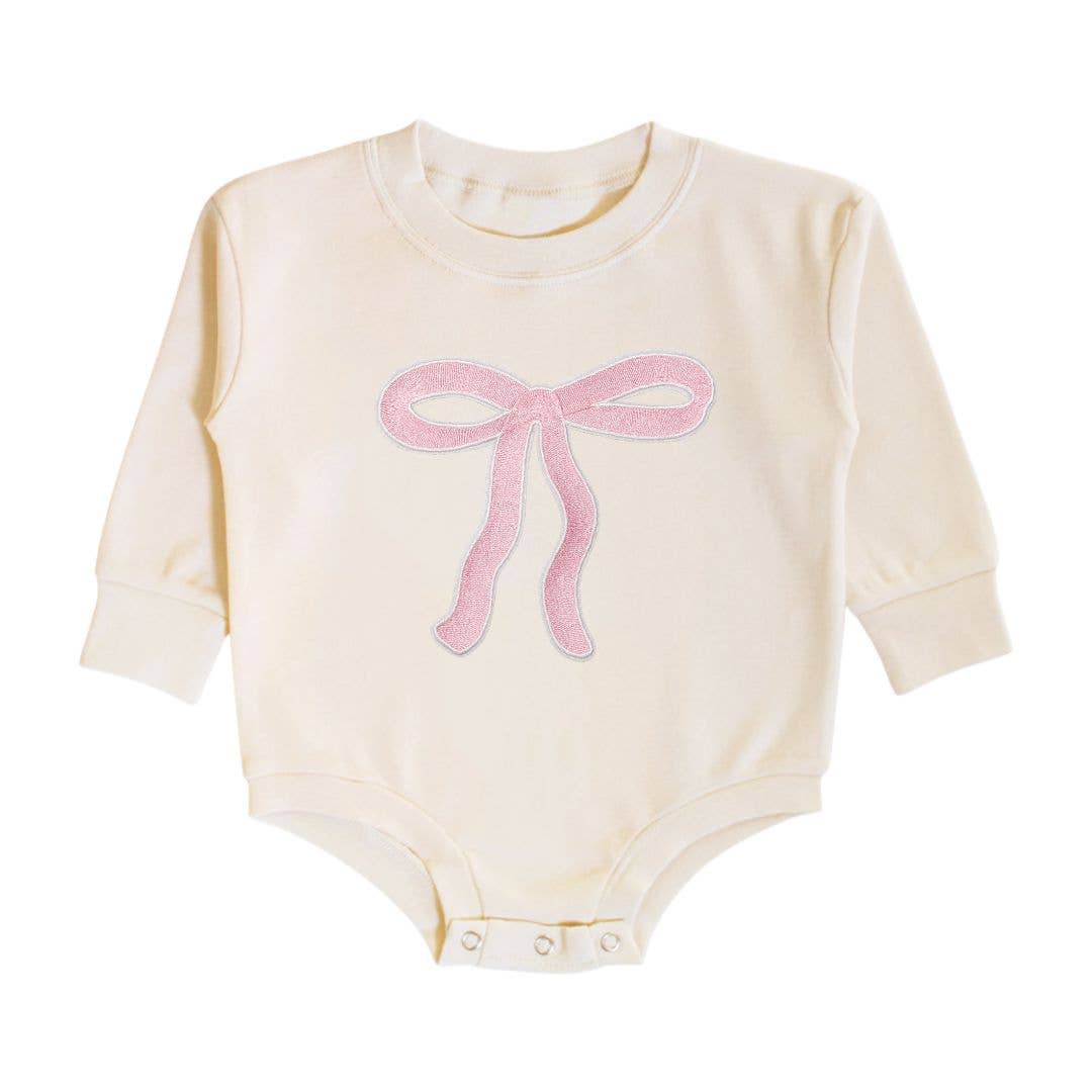 Coquette Bow Patch Long Sleeve Romper - Natural - Gabrielle's Biloxi
