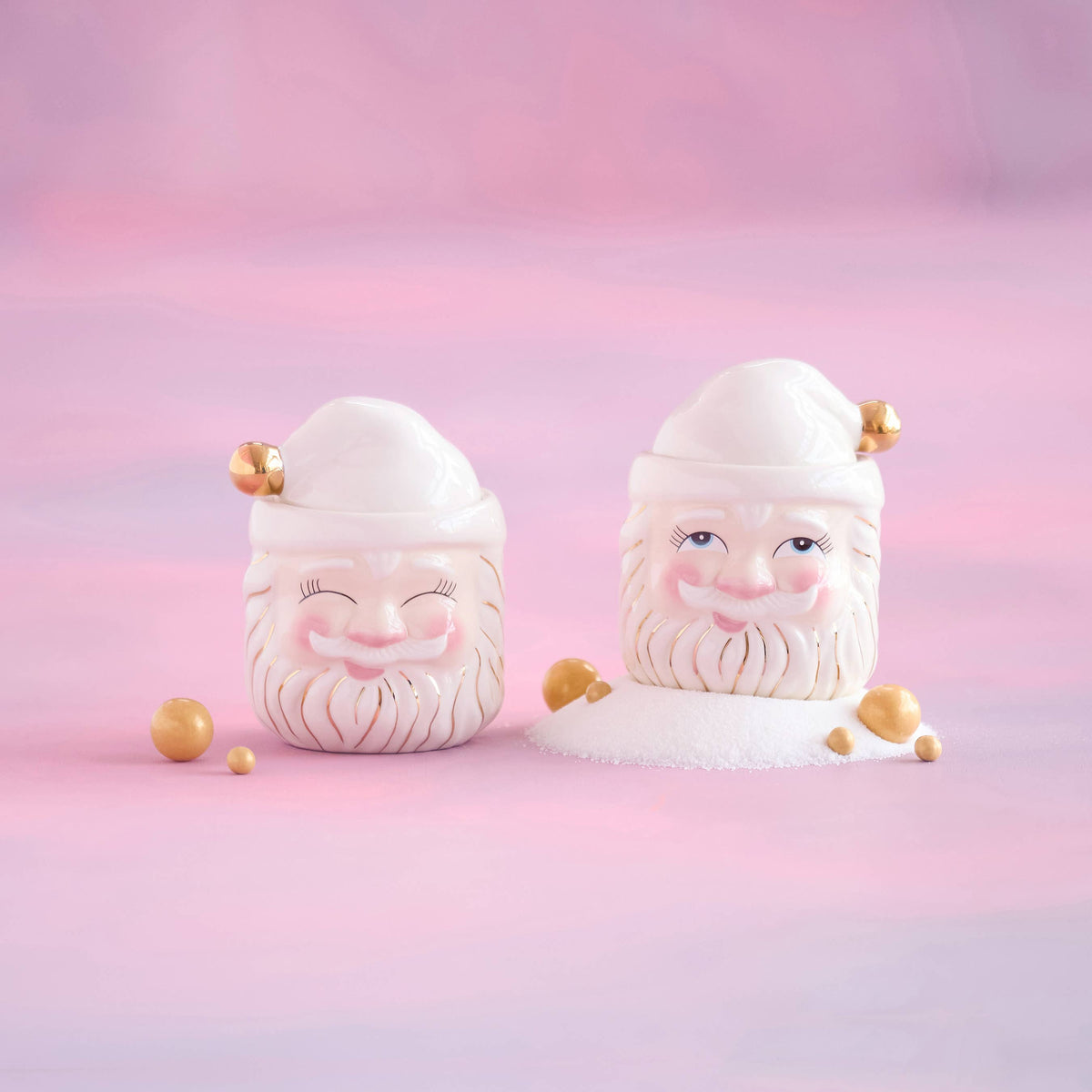 Glitterville Cream Papa Noel Candy Jar, Assorted, Ceramic, 4.5"