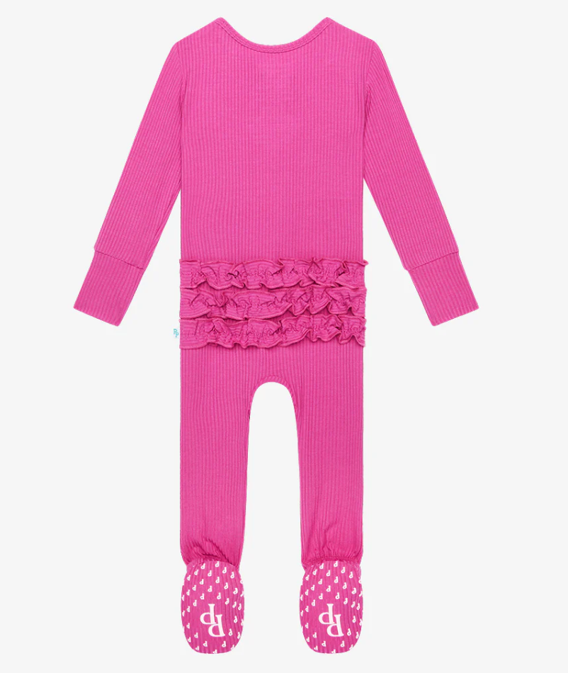Posh Peanut Solid Ribbed Footie Ruffled Zippered One Piece - Bright Violet - Gabrielle's Biloxi