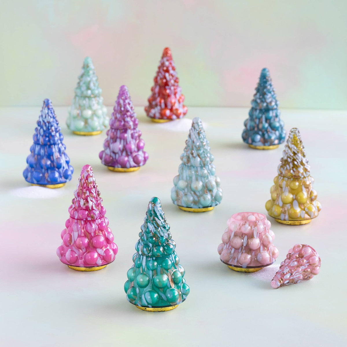 Glitterville Christmas Rainbow Tree Candle, Scented, Assorted, Glass, 9”