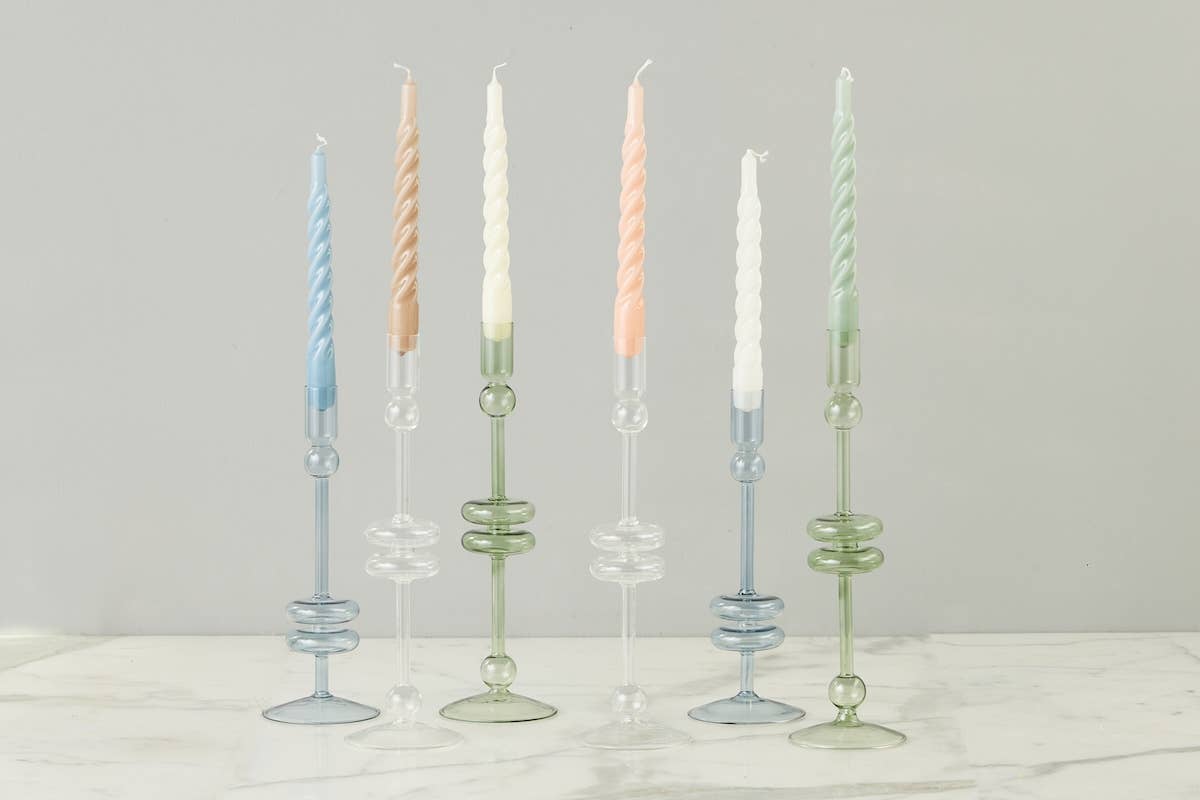 Etu Lacquer Twisted Taper Candles, Denim Blue, Boxed, Set of 6 - Gabrielle's Biloxi