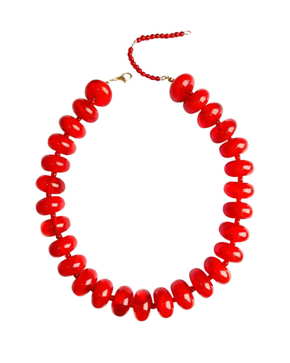 Bailey Chunky Beaded Necklace- Red