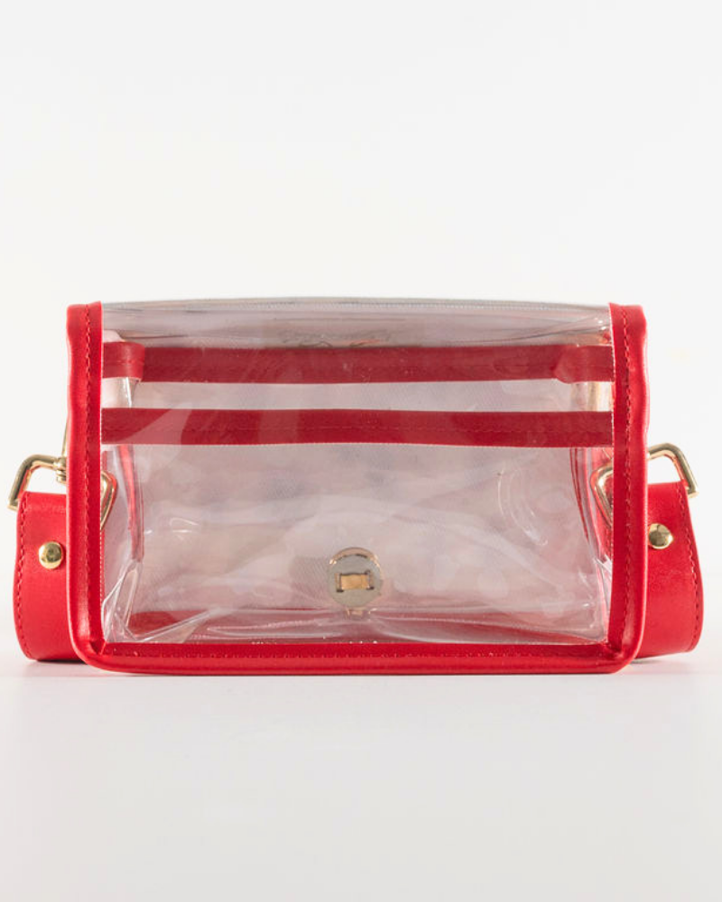 Petite Light Blue Gingham Stadium Bag - Gold Bamboo Stick