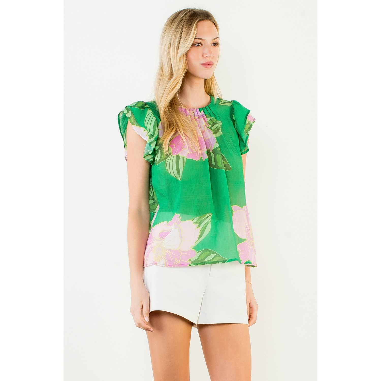 Floral Print Flutter Sleeve Top - Gabrielle's Biloxi