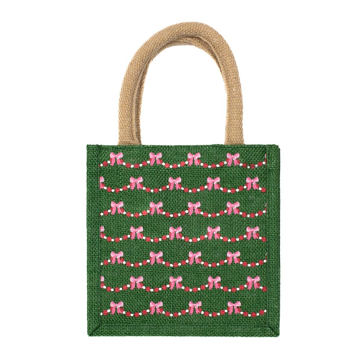 Bow Garland Petite Gift Tote Green/Red/Pink 7x7x5