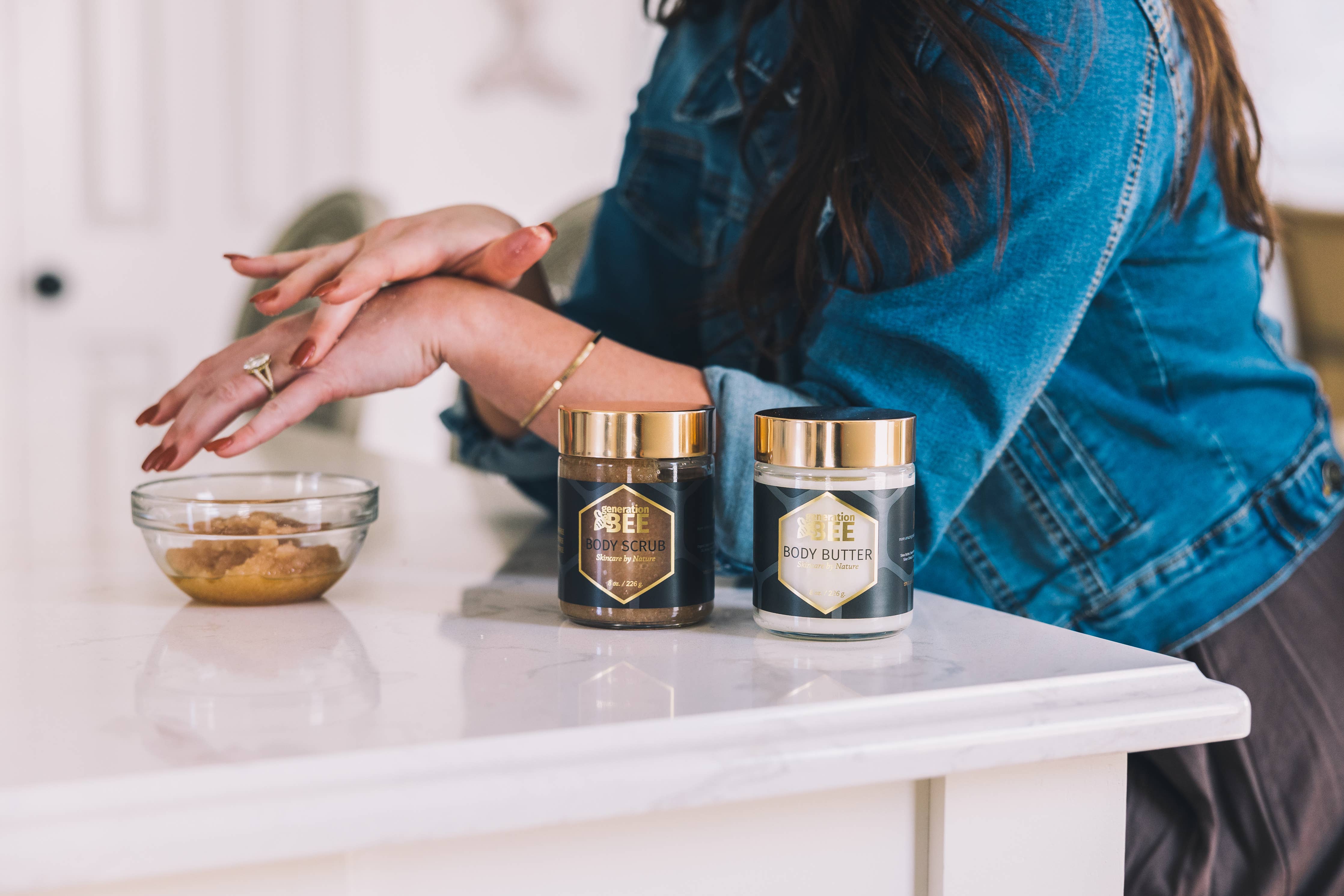 All-Natural Sugar & Salt Body Scrub - 8 oz Glass Jar - Gabrielle's Biloxi