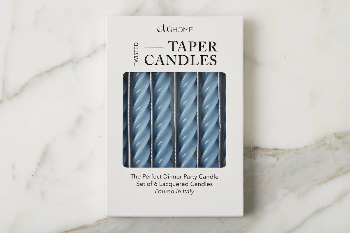 Etu Lacquer Twisted Taper Candles, Denim Blue, Boxed, Set of 6 - Gabrielle's Biloxi