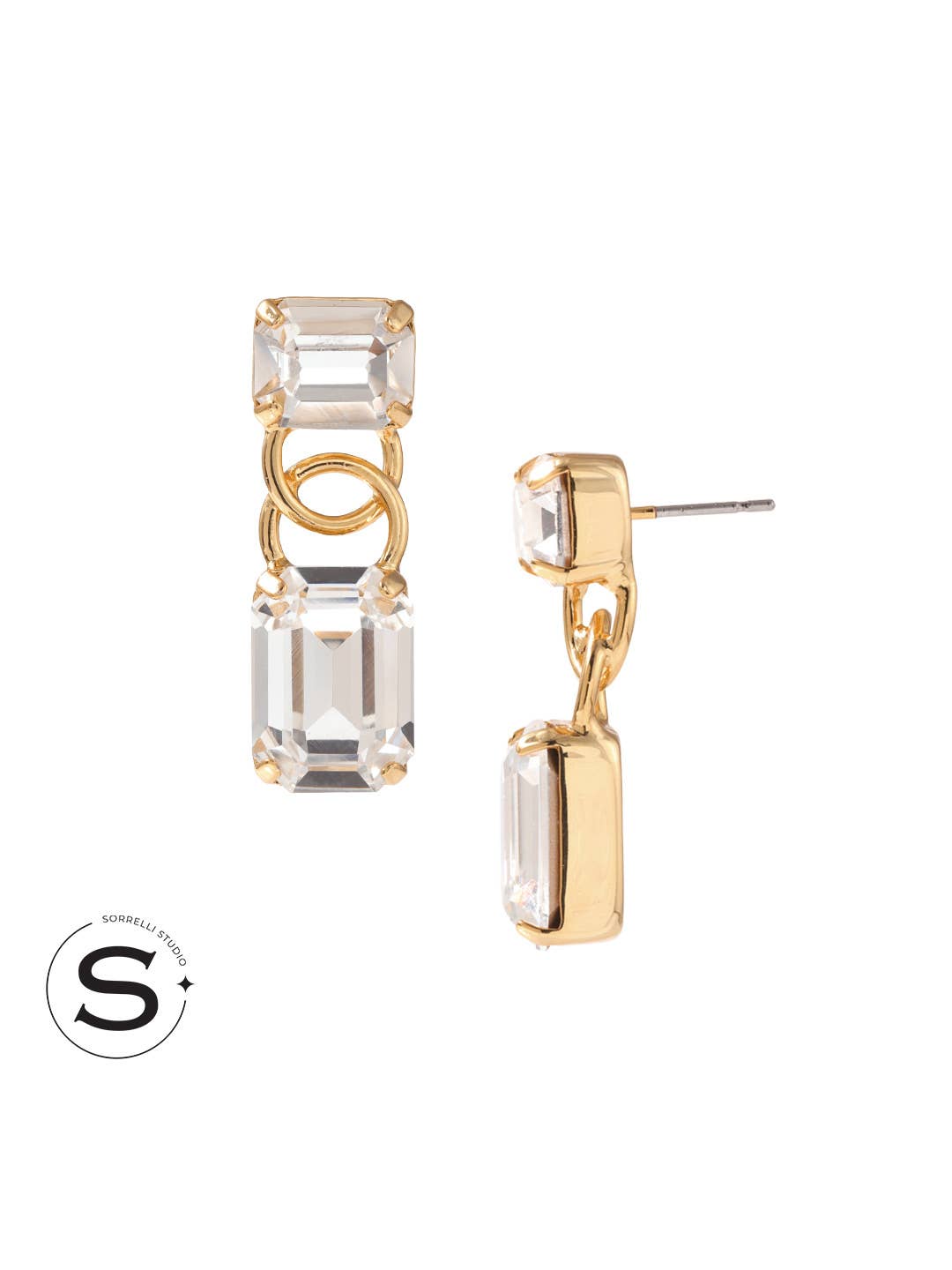 Studio Emerald-Cut Dangle Earrings - Bright Gold Crystal