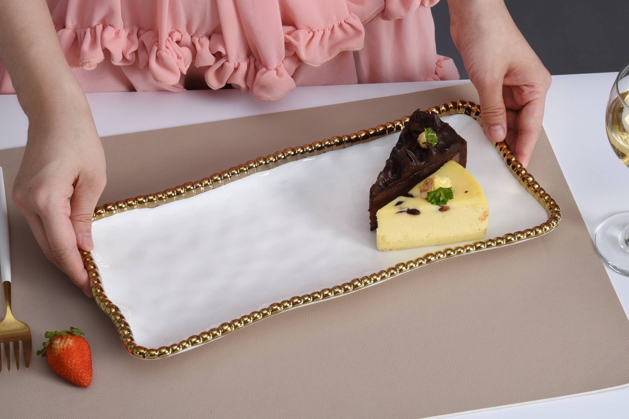 Pampa Bay Medium Rectangular Tray - White & Gold - Gabrielle's Biloxi