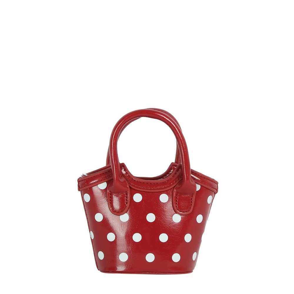 Polka Dot Patent Mini Bucket Tote - Red