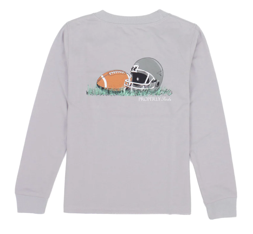 Properly Tied Men's Football Long Sleeve Tee - Ice Grey - Gabrielle's Biloxi