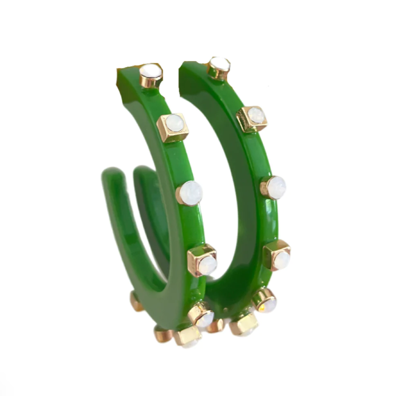 Jewel Hoops - Green with Opal - Gabrielle's Biloxi
