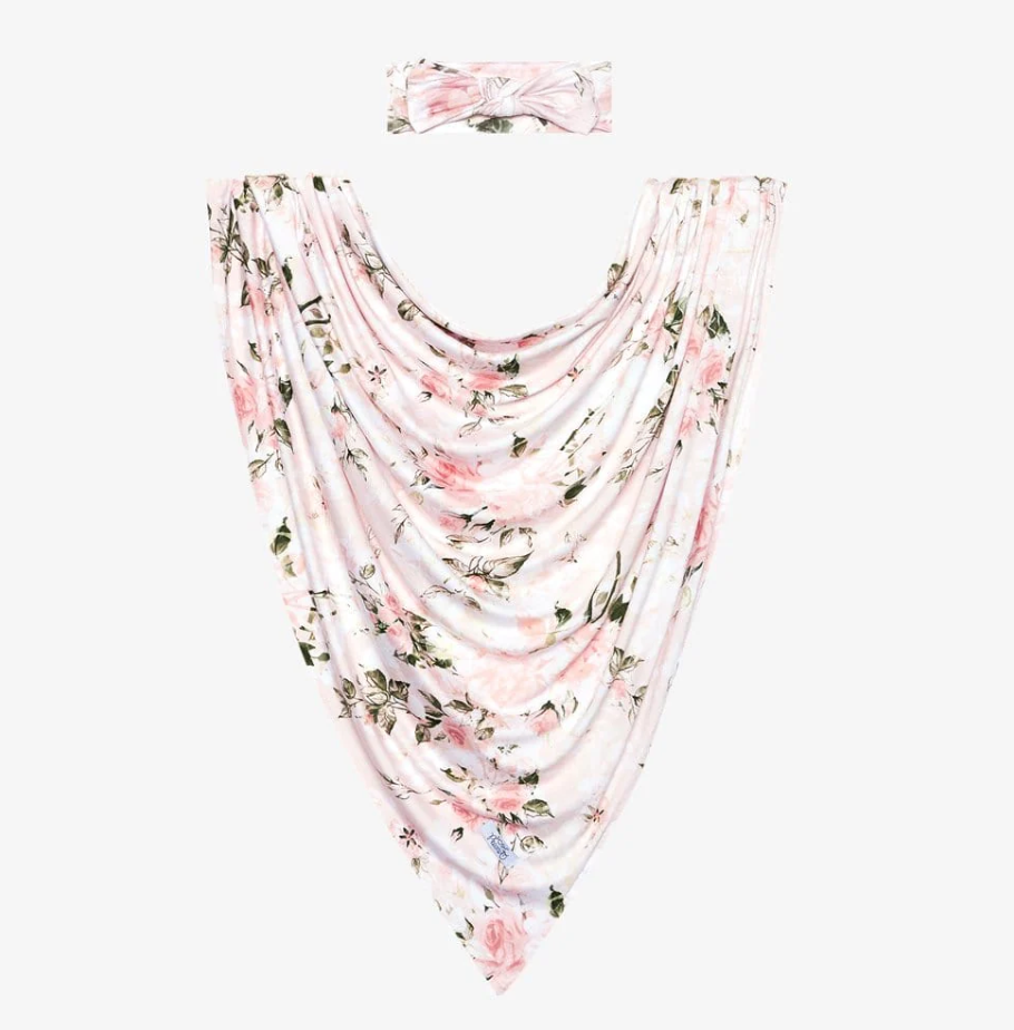 Posh Peanut Vintage Pink Rose - Infant Swaddle and Headwrap Set - Gabrielle's Biloxi