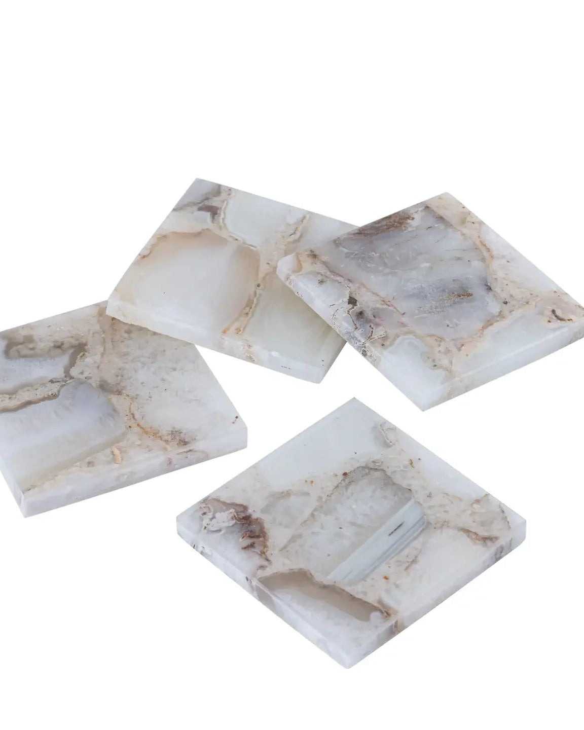 Set of 4 White Agate Coasters - White