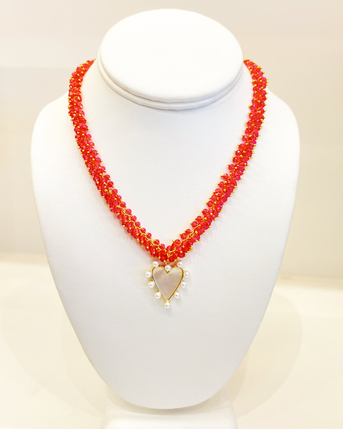 Virtue Pearl Studded Heart on Medium Cluster Rosary - Hot Pink - Gabrielle's Biloxi
