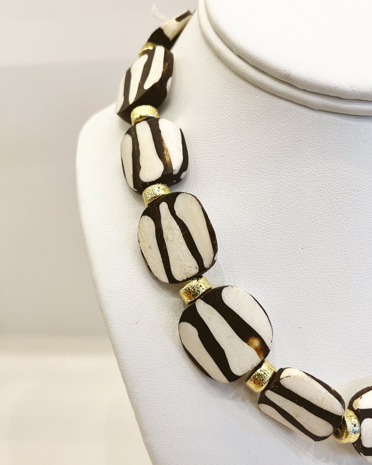 Virtue Studded Tribal Disc Necklace - Black/White Stripes - Gabrielle's Biloxi