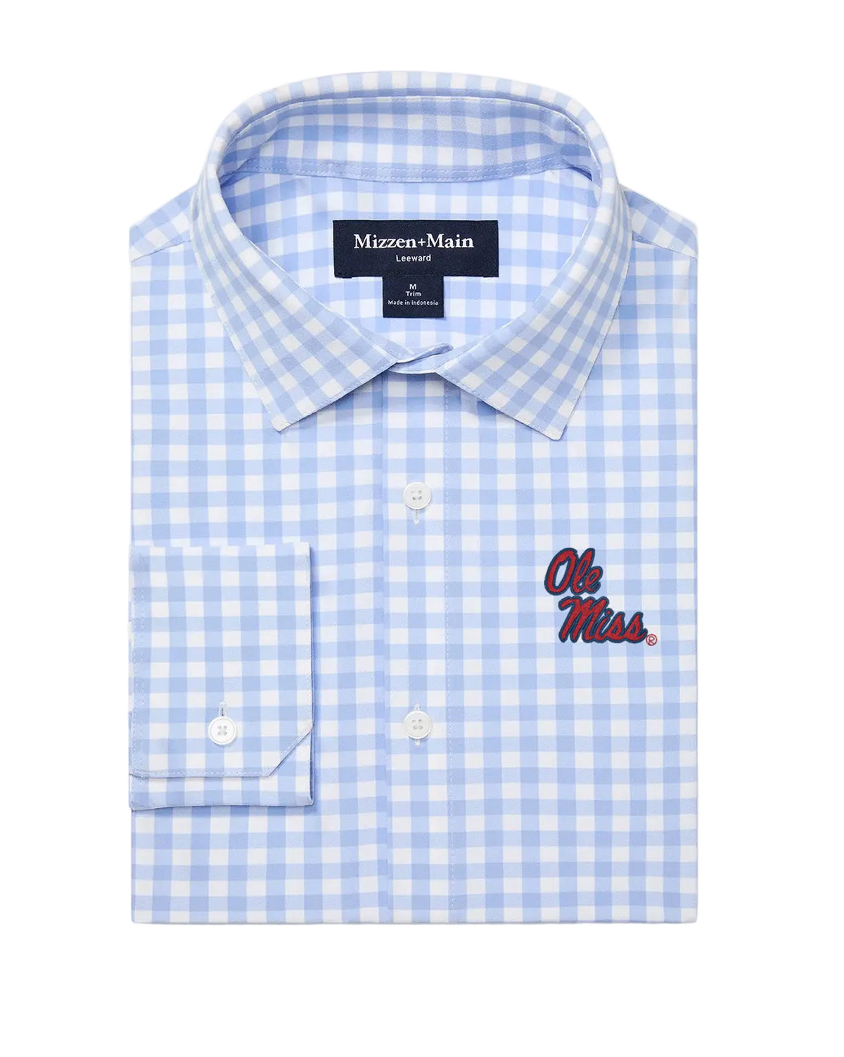 Mizzen+Main Ole Miss Leeward LS Trim Dress Shirt - Light Blue Gingham - Gabrielle's Biloxi