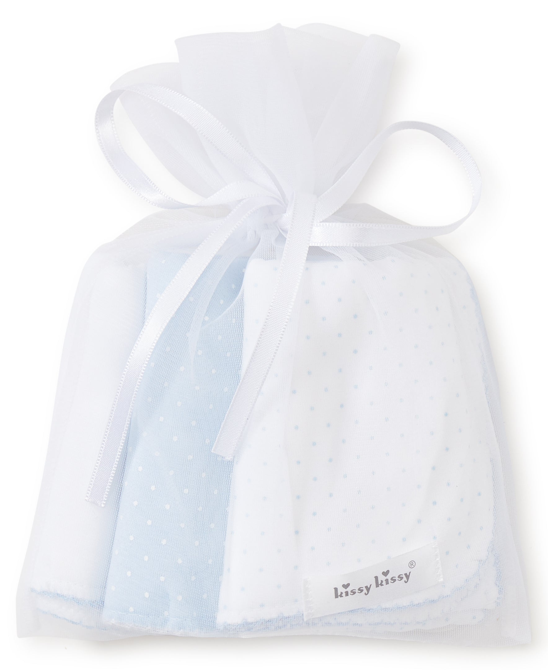 Kissy Kissy 3 Pack Burps w/ Tulle Bag - Light Blue Dot - Gabrielle's Biloxi