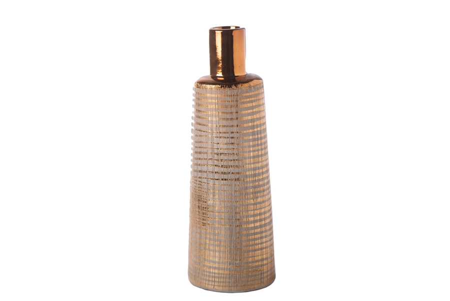 Ceramic Round Bottle Vase w/ Brushed Banded Lattice Design - Gabrielle's Biloxi