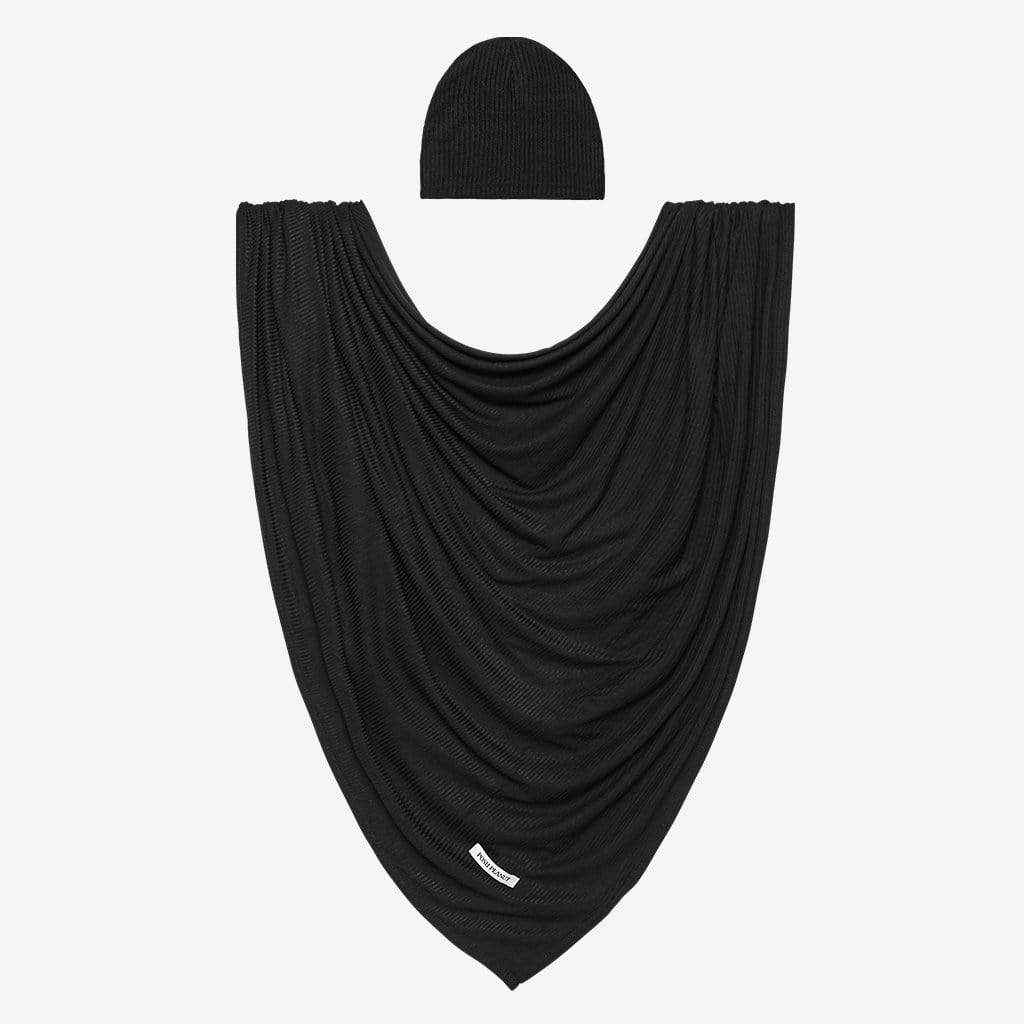 Posh Peanut Solid Ribbed-Black-Infant Swaddle and Beanie Set - Gabrielle's Biloxi