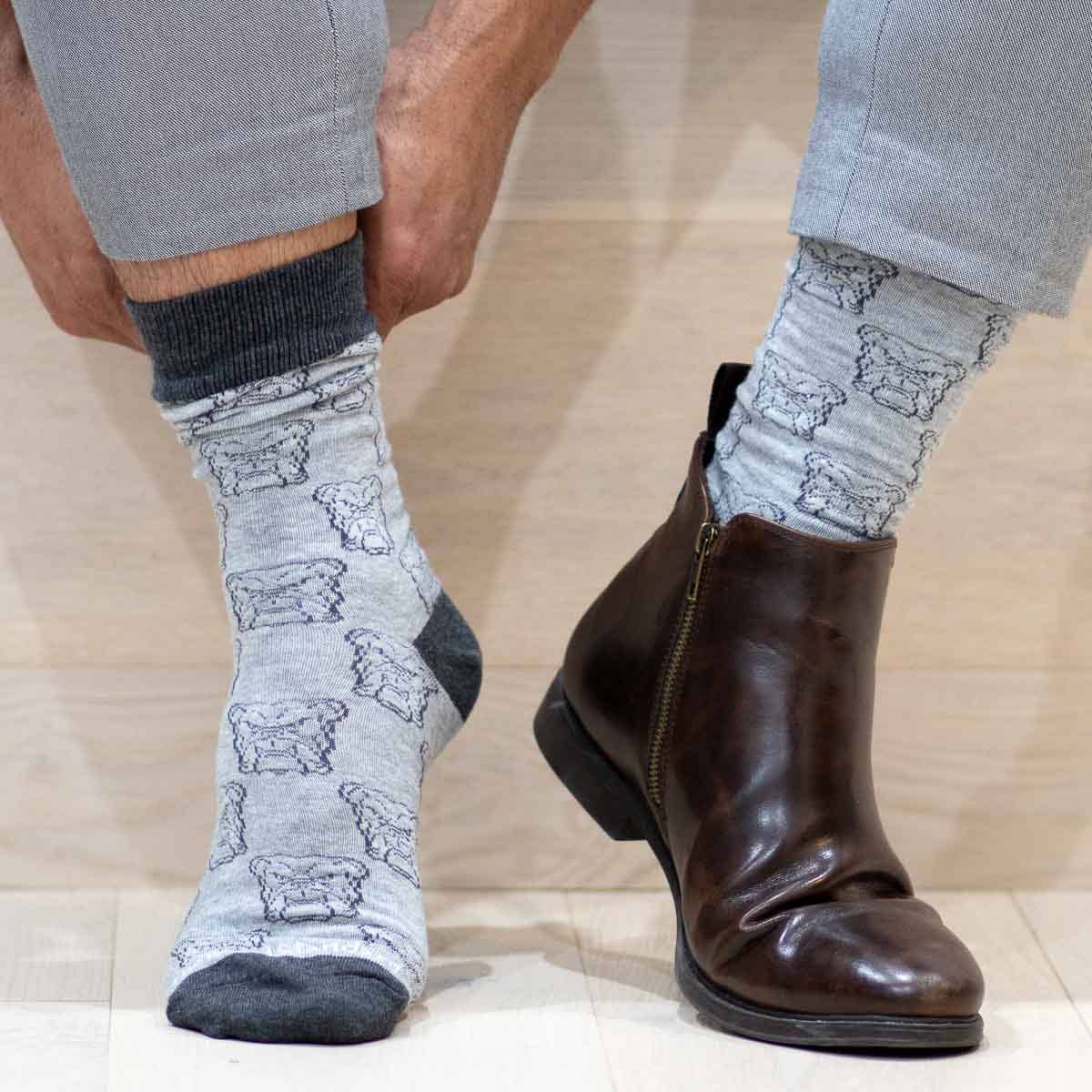 Men's Bulldog Face Socks Gray/Charcoal One Size - Gabrielle's Biloxi