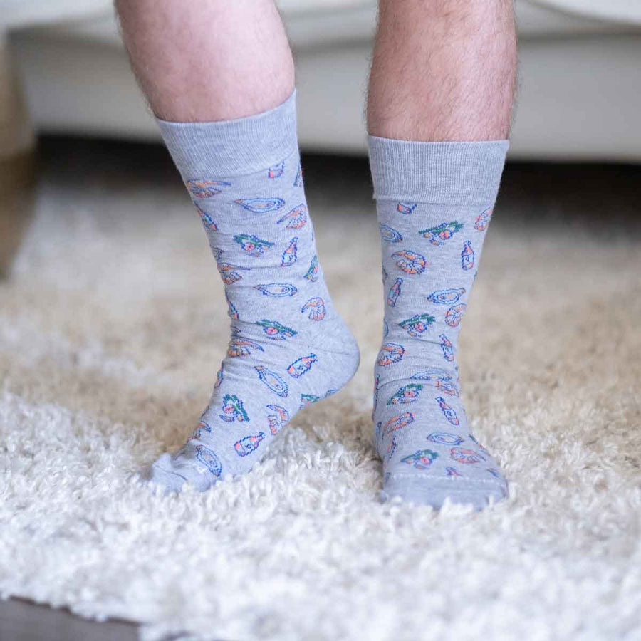 Men's Seafood Socks   Gray/Blue/Green  One Size - Gabrielle's Biloxi