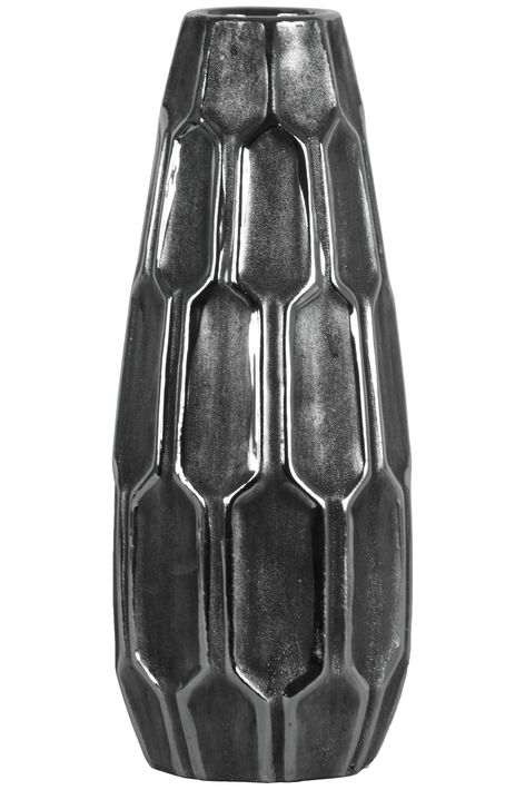 Ceramic Round Vase w/ Embossed Hexagonal Design Med - Gabrielle's Biloxi