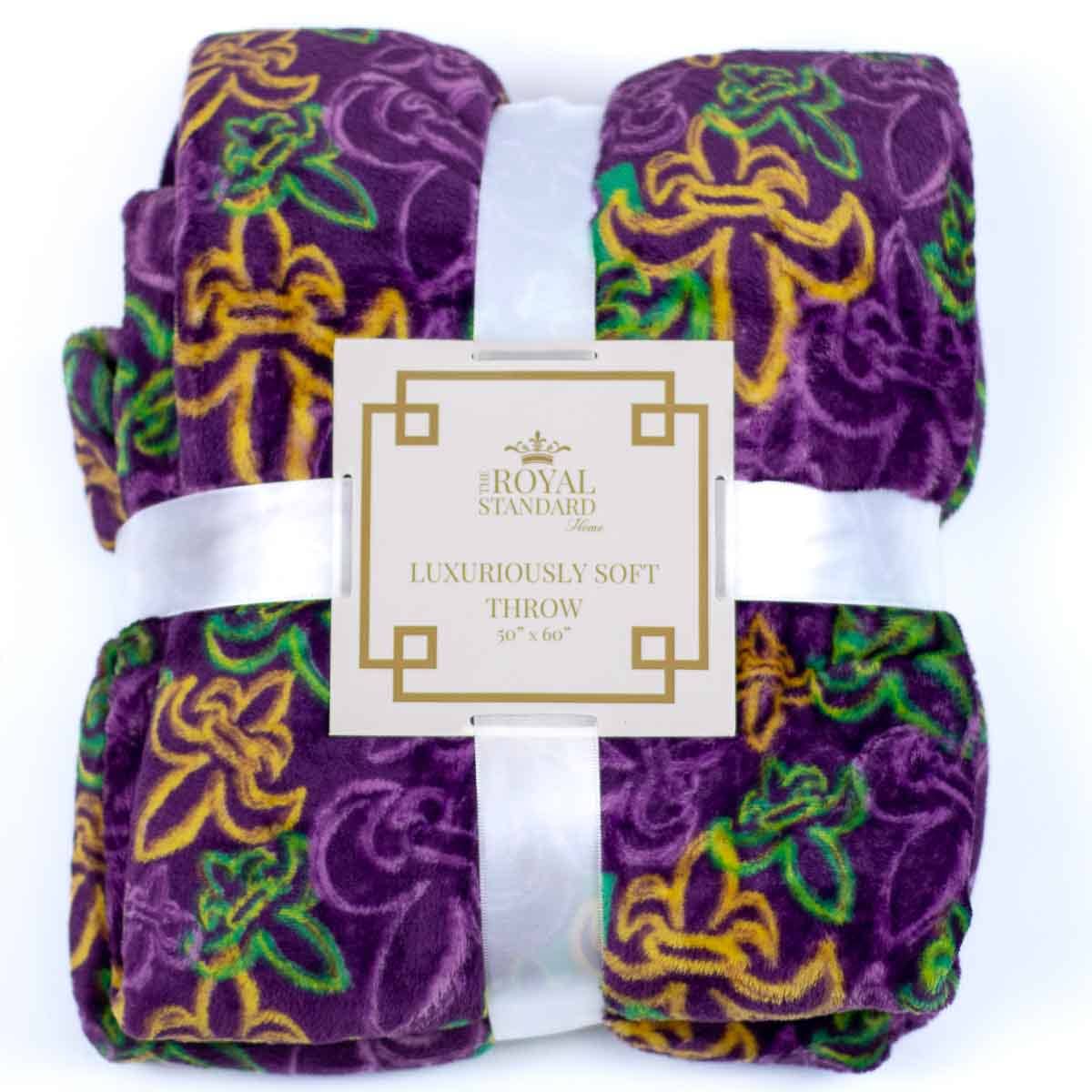 St. Charles Fleur de Lis Throw Purple/Green/Yellow 50x60 - Gabrielle's Biloxi