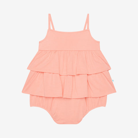 Posh Peanut Spring Blossom Basic Ruffled Spaghetti Romper Light/Pastel Orange - Gabrielle's Biloxi