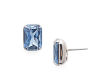 Sorrelli Petite Emerald Cut Stud Earrings Palladium Windsor Blue - Gabrielle's Biloxi
