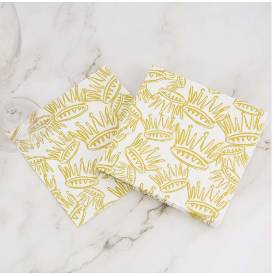 La Couronne Crown Cocktail Napkins White/Gold - Gabrielle's Biloxi
