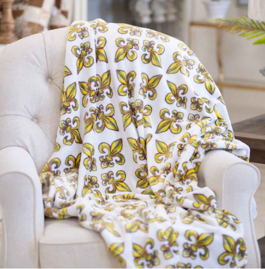 Mardi Gras Fleur de Lis Throw Blanket - Gabrielle's Biloxi
