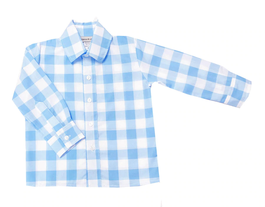 Blue Check Button Down Shirt - Gabrielle's Biloxi