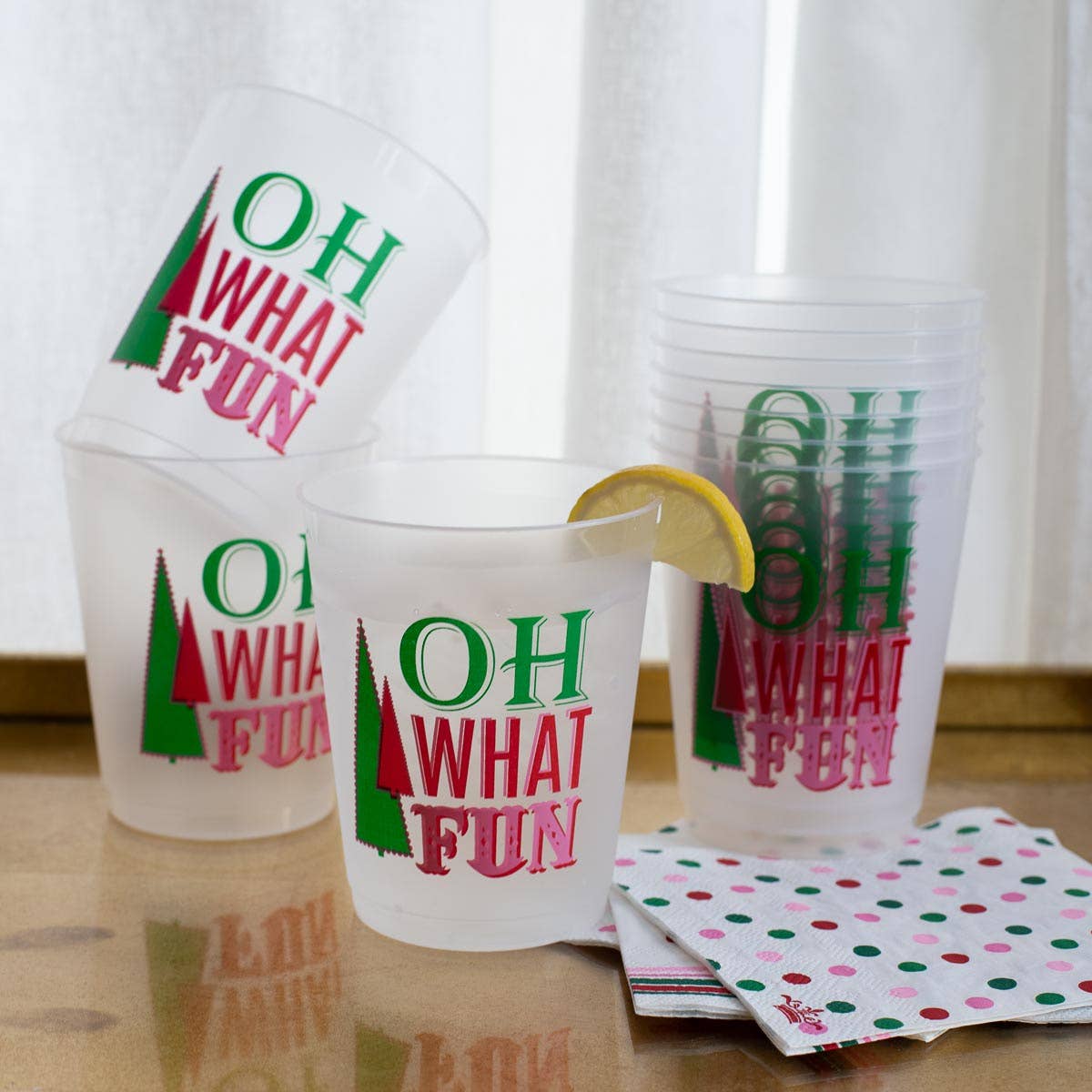 Oh What Fun Party Cups Frosted/Multi 16oz Set of 10 - Gabrielle's Biloxi