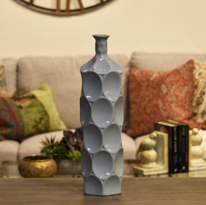 Ceramic Round Bottle Vase w/ Dimpled Sides Gray - Gabrielle's Biloxi
