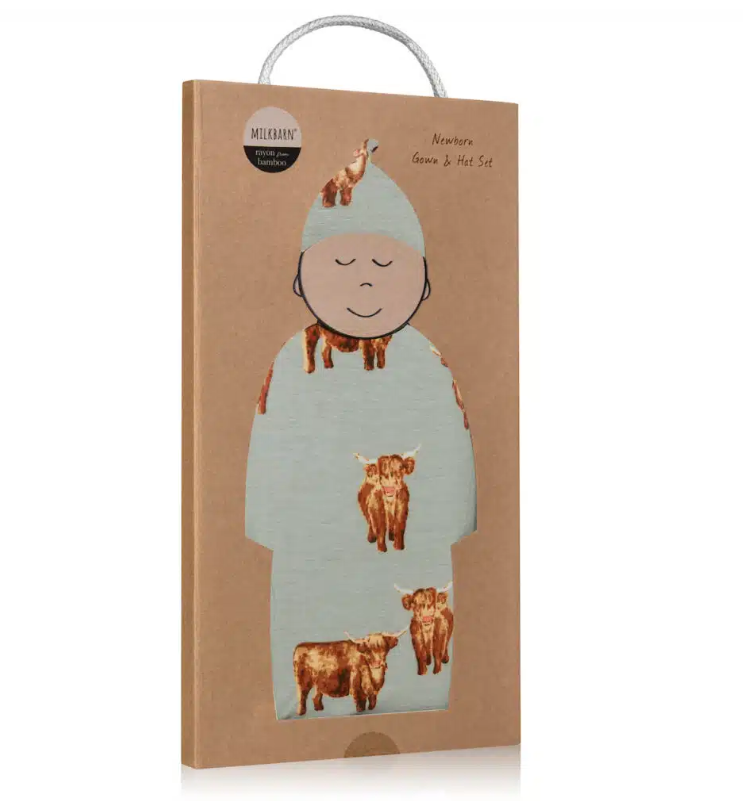 Milkbarn Bamboo Newborn Gown & Hat Set Highland Cow - Gabrielle's Biloxi