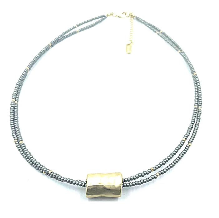Barrel on Double Gray Beaded Necklace - Gabrielle's Biloxi