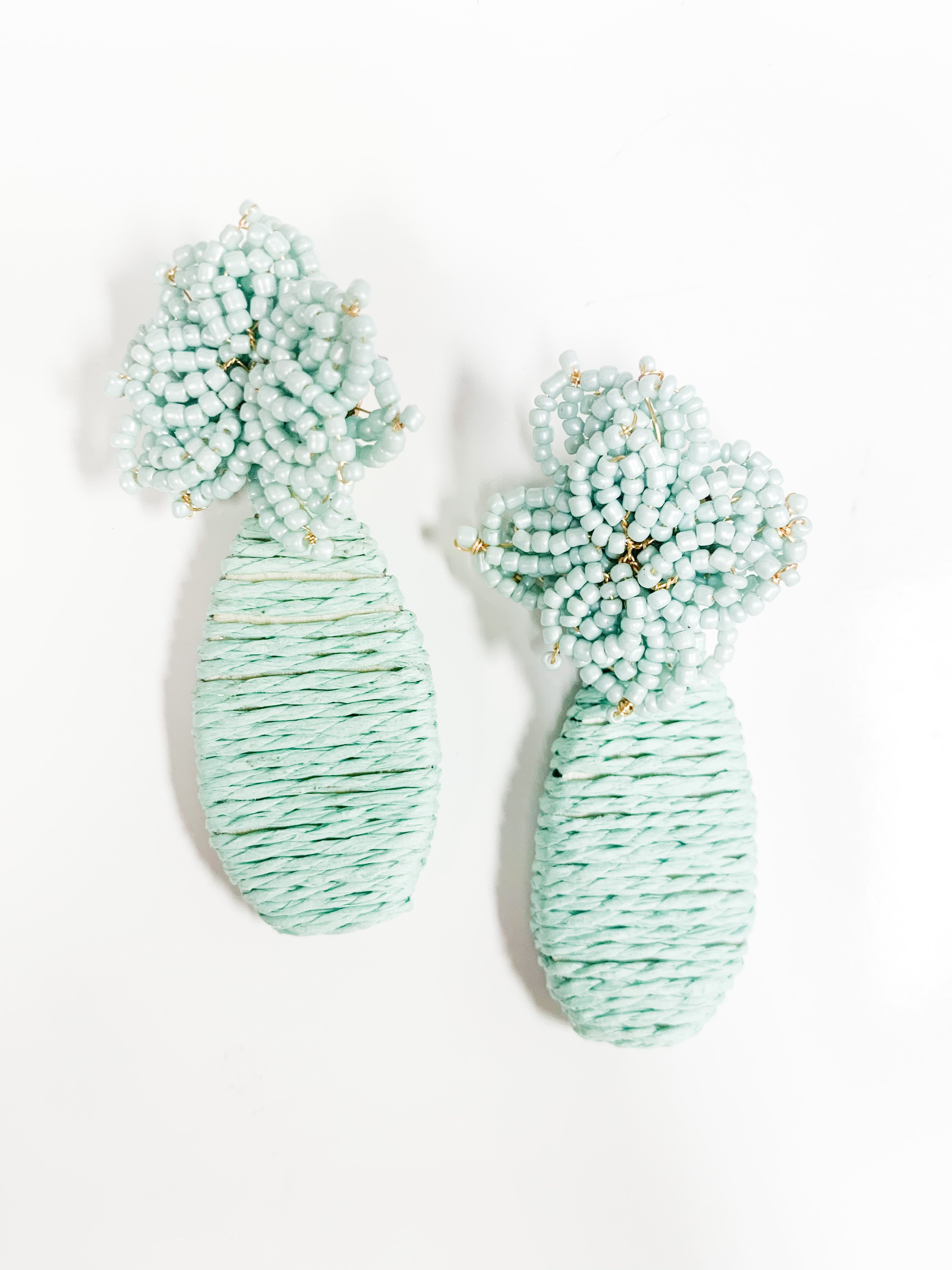 Mint Flower Beaded and Thread Earrings - Gabrielle's Biloxi