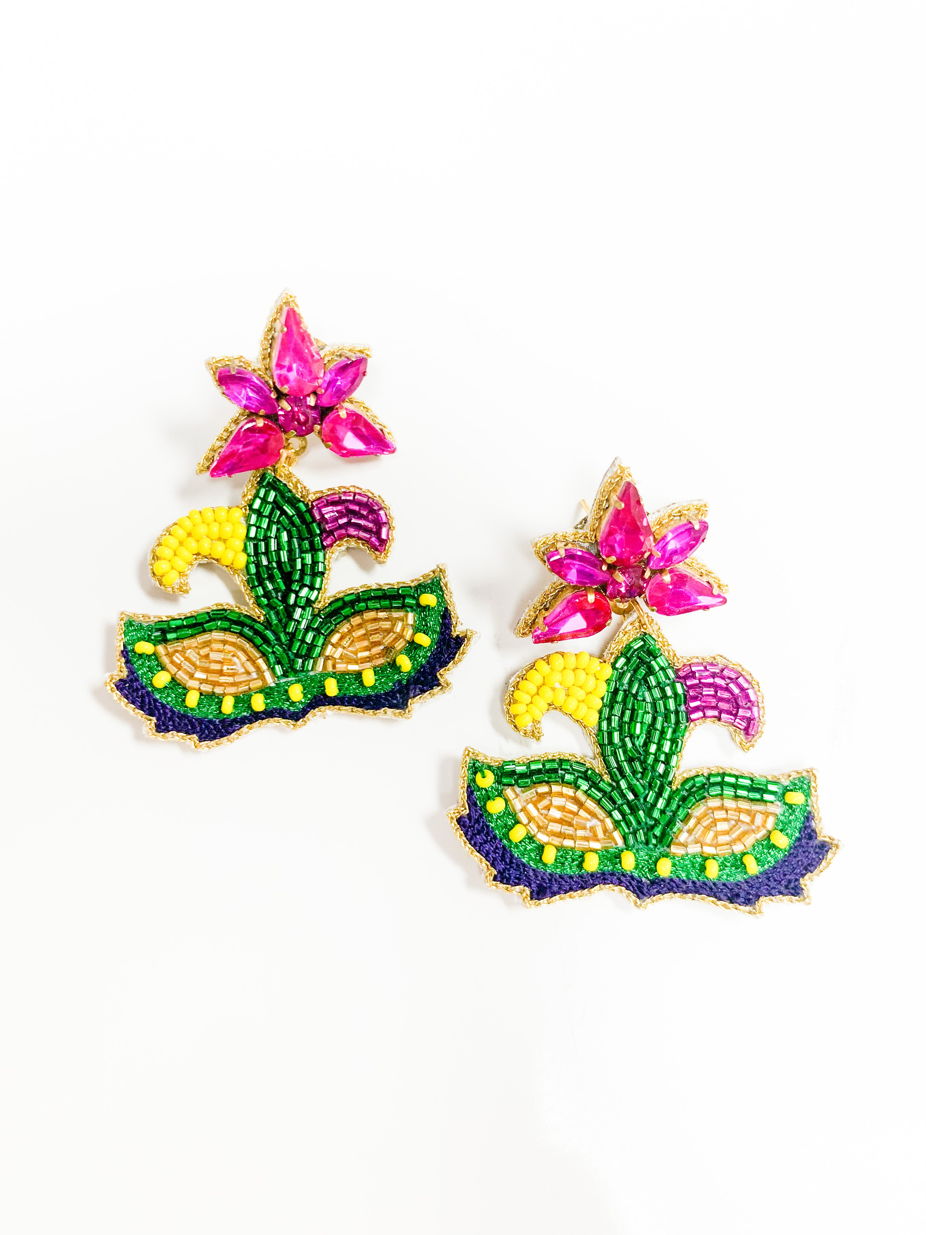 Beaded Mardi Gras Mask Earrings - Gabrielle's Biloxi
