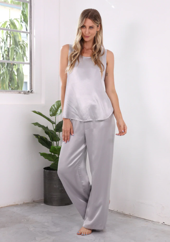 PJ Harlow Jolie Satin Pant in Dark Silver - Gabrielle's Biloxi