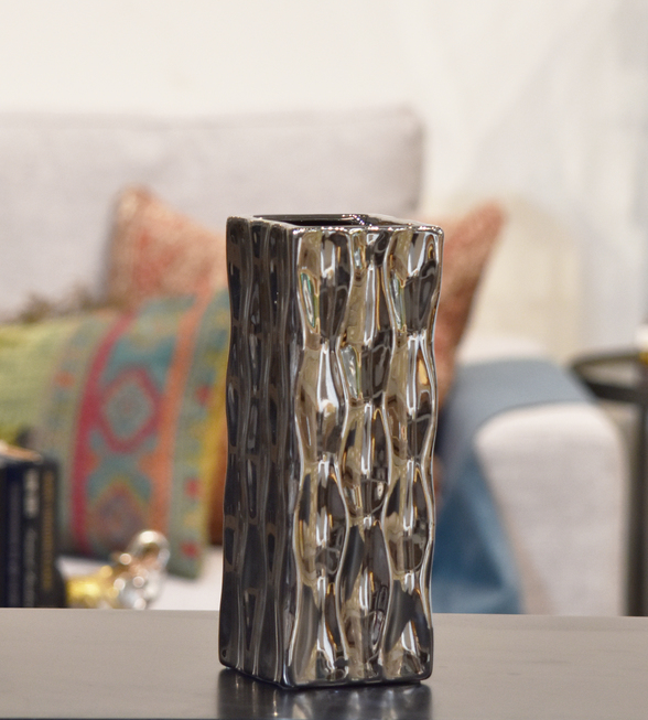 Ceramic Tall Square Vase SM Polished/Silver - Gabrielle's Biloxi