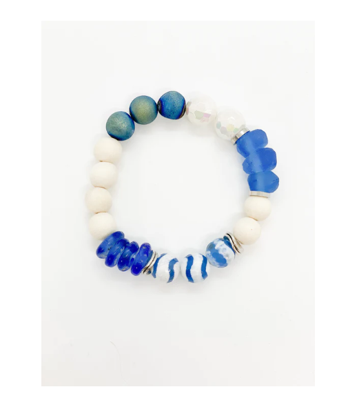 Stretch Bracelet - White Blue - Gabrielle's Biloxi