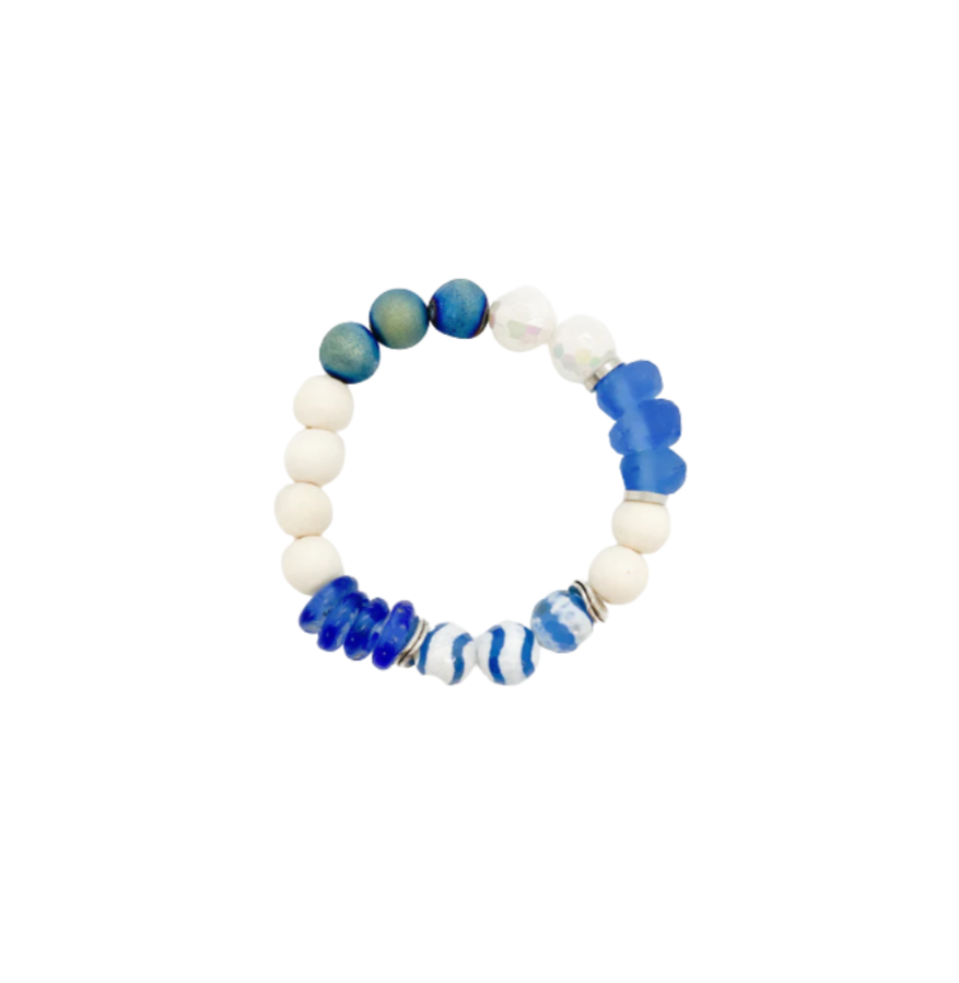 Stretch Bracelet - White Blue - Gabrielle's Biloxi